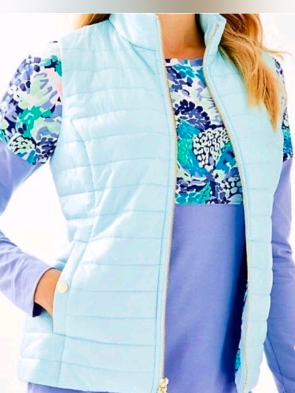 Lilly Pulitzer Elyn Puffer Vest Whisper Blue Size Large